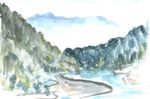 水彩画/宮川上流にて２